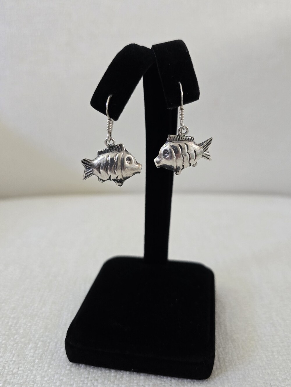 925 Sterling Silver 3D Fish Dangle Earrings